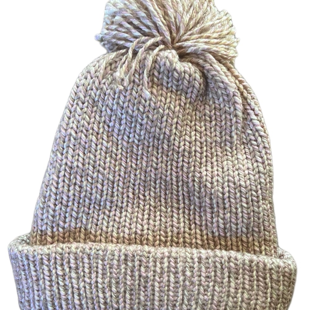 Women's Cream Knit Beanie with Pom-Pom